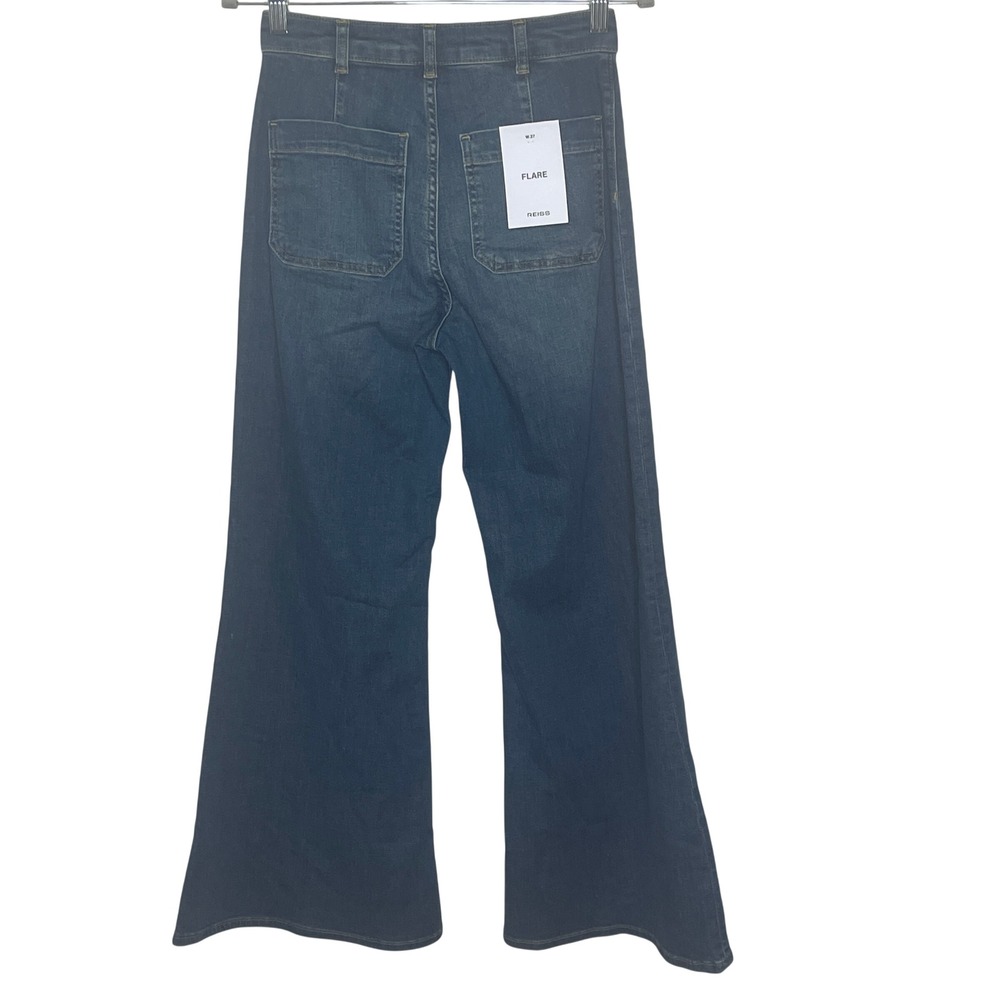 Reiss Sakura Flare Patch Pocket Jeans Mid Blue Petite High Rise Size 27P NEW - Picture 3 of 10
